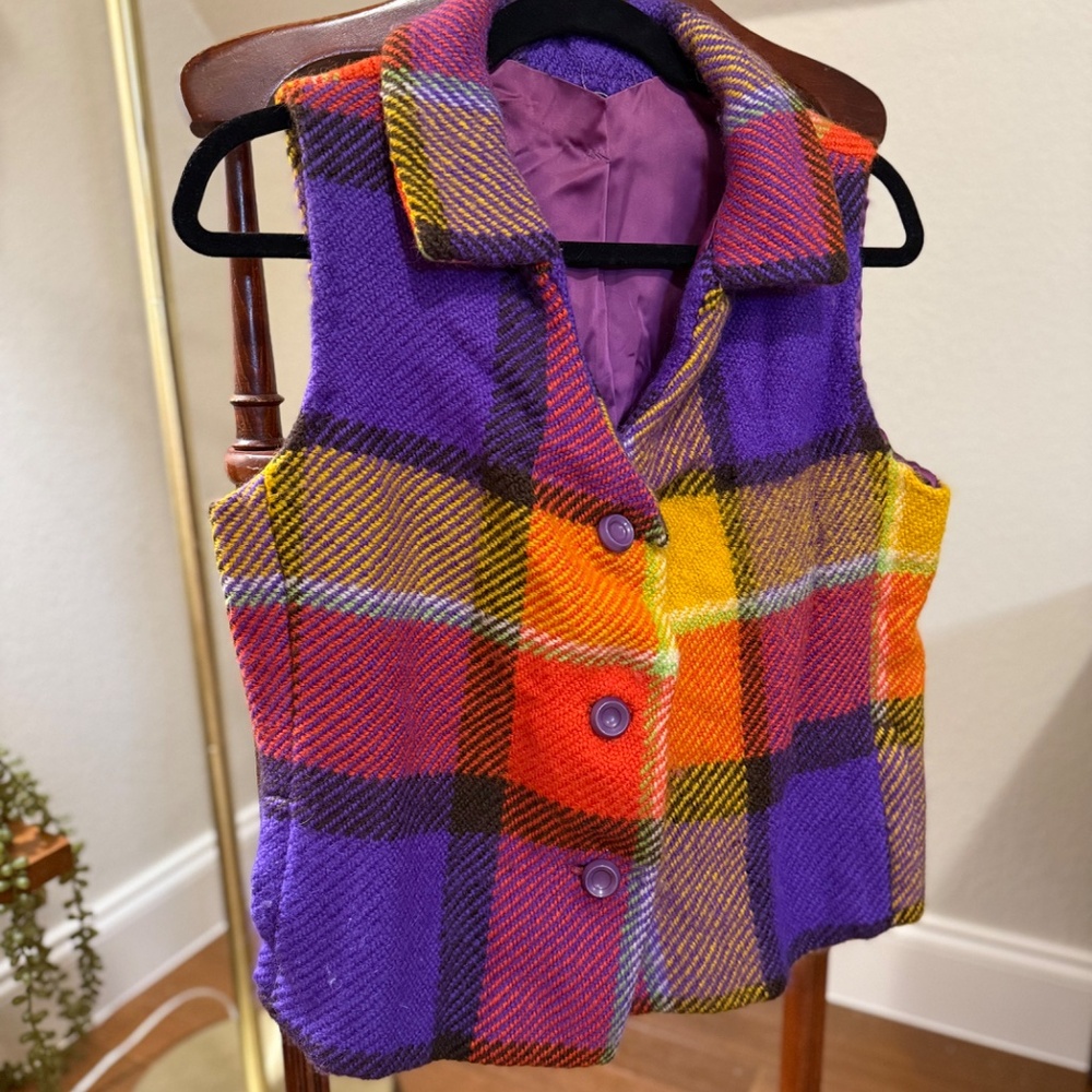 Vintage 60s-70s Psychedelic Plaid Wool Vest
